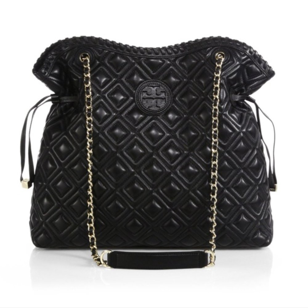 Black quilted Tory Burch quilted Marion slouchy shoulder bag